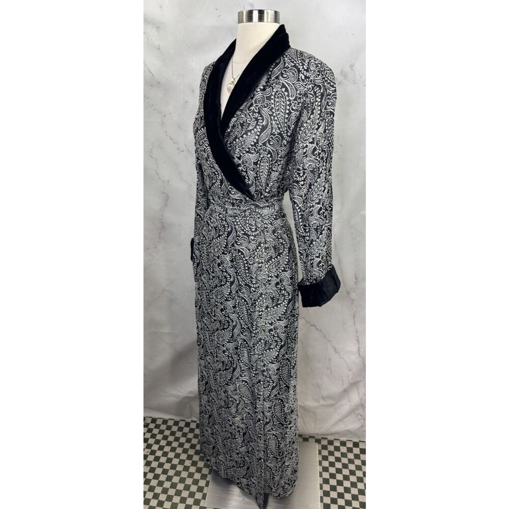 Vintage 70s Hostess Gown Robe Dress Silver Paisley Brocade Velvet S Whimsigoth - Picture 16 of 16